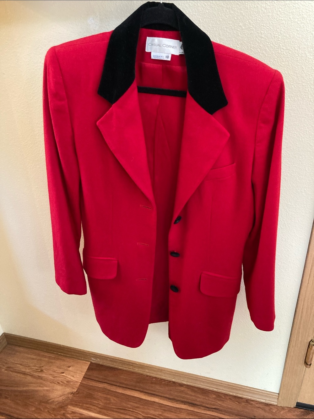 Casual Corner Red Blazer with Black Velvet Collar
